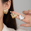Luxury Irregular Pleated Heart Alloy Stud Earrings For Women Fashion Statement Metal Shell Shape Earrings view 1