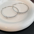 Luxury Rhinestone Cross Pendant Oversized Silver Hoop Statement Slim Face Women's Fashion Earrings view 3