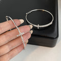 Luxury Rhinestone Cross Pendant Oversized Silver Hoop Statement Slim Face Women's Fashion Earrings view 2