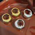 Luxury Vintage Hong Kong Style Round Hollow Chunky Alloy Metal Hoop Stud Statement Fashion Earrings view 2