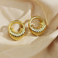 Luxury Vintage Hong Kong Style Round Hollow Chunky Alloy Metal Hoop Stud Statement Fashion Earrings view 3