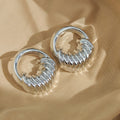 Luxury Vintage Hong Kong Style Round Hollow Chunky Alloy Metal Hoop Stud Statement Fashion Earrings view 4