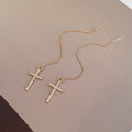 Elegant Gold Alloy Cross Rhinestone Inlaid Long Chain Threader Stud Drop Dangle Women's Fashion Earrings view 4