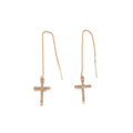Elegant Gold Alloy Cross Rhinestone Inlaid Long Chain Threader Stud Drop Dangle Women's Fashion Earrings view 5