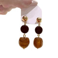 Vintage Maillard Style Leather Flocked Round Pendant Drop Earrings With Silver Pins view 5