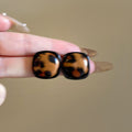 Vintage Acrylic Leather Leopard Print Geometric Square Stud Earrings With Silver Posts view 2