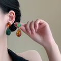 Resin Teardrop Pendant Asymmetric Drop Earrings With Silver Pins, New Chinese Minimalist Style view 2