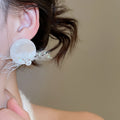 Handmade Silver Needle Tassel Earrings Geometric Round Minimalist Bridal Gown Accessories view 3
