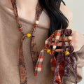 Ethnic Bohemian Fabric Print Resin Wood Bead Floral Geometric Sweater Necklace For Women view 1