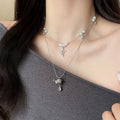 Sparkling Zircon Pearl Beaded Saturn Pendant Necklace Korean Light Luxury Geometric Sweater Chain view 3