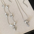 Sparkling Zircon Pearl Beaded Saturn Pendant Necklace Korean Light Luxury Geometric Sweater Chain view 4