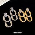 Light Luxury Oval Pleated Metal Zircon Drop Earrings With Silver Posts For Women view 3