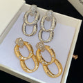 Light Luxury Oval Pleated Metal Zircon Drop Earrings With Silver Posts For Women view 1