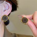 Vintage Hong Kong Style Copper Flocked Geometric Round Pendant Drop Earrings With Silver Posts view 4
