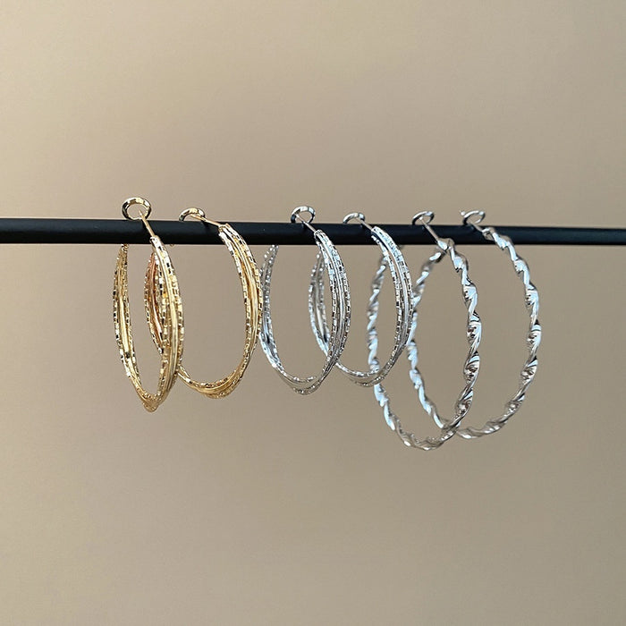 Metal Smooth Twisted Geometric Hoop Earrings For Women Minimalist European Style