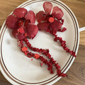 Sweet Floral Fabric Crystal Sequin Tassel Clip-on Earrings For Women Light Luxury Drop Jewelry view 4