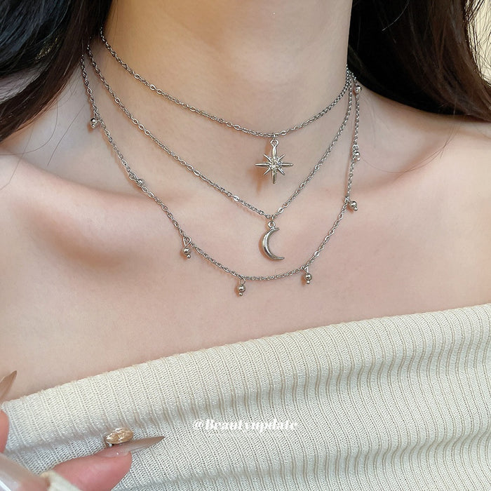 French Court Style Alloy Rhinestone Star Moon Pendant Necklace Jewelry Set