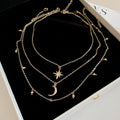 French Court Style Alloy Rhinestone Star Moon Pendant Necklace Jewelry Set view 4