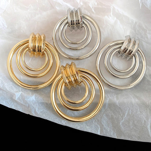 Minimalist Iron Round Hollow Pendant Drop Earrings For Women, Geometric Light Luxury Ear Studs