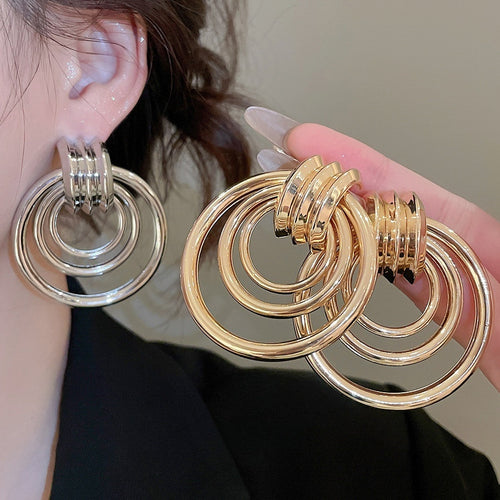 Minimalist Iron Round Hollow Pendant Drop Earrings For Women, Geometric Light Luxury Ear Studs