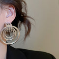 Minimalist Iron Round Hollow Pendant Drop Earrings For Women, Geometric Light Luxury Ear Studs view 3