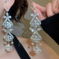Light Luxury Alloy Rhinestone Teardrop Rhombus Tassel Drop Earrings For Women view 4