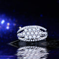 Silver-Tone Wide Three-Row Round Crystal Ring Jewelry view 3