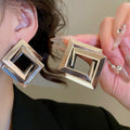 Smooth Metal Rhombus Stud Earrings For Women, European American Statement Geometric Style view 4