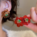 Resin Flower Stud Earrings With Rhinestone Inlay, Sweet Fresh Versatile Style For Women view 1