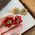 Resin Flower Stud Earrings With Rhinestone Inlay, Sweet Fresh Versatile Style For Women view 4