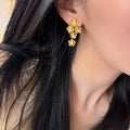 Palace Style Metal Flower Zircon Drop Earrings With Silver Posts For Women view 4