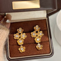Palace Style Metal Flower Zircon Drop Earrings With Silver Posts For Women view 3
