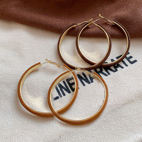 Flocked Geometric Round Hoop Earrings For Women Maillard Retro Minimalist Drop Style