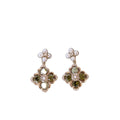 Vintage Floral Faux Pearl Zircon Silver Needle Drop Earrings For Women view 5