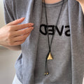 Leather Double Layer Geometric Triangle Cone Adjustable Pendant Sweater Necklace Hip Hop Style Choker view 3