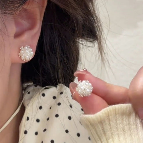 Faux Pearl Zircon Flower Cluster Stud Earrings Elegant Luxury Style For Women