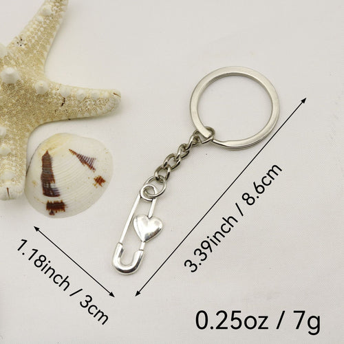Metal Heart Safety Pin Keychain Bag Charm Gift