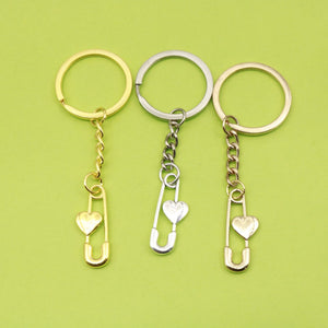 Metal Heart Safety Pin Keychain Bag Charm Gift