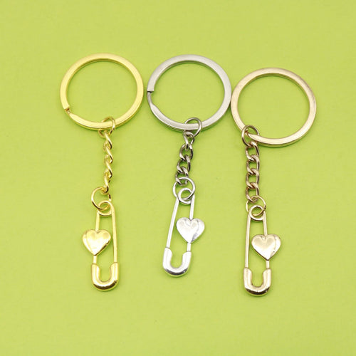 Metal Heart Safety Pin Keychain Bag Charm Gift