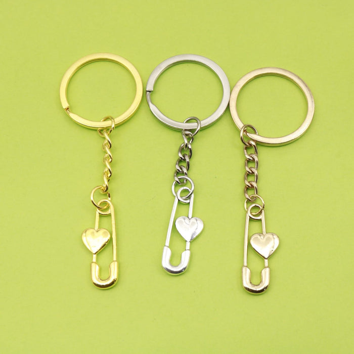 Metal Heart Safety Pin Keychain Bag Charm Gift