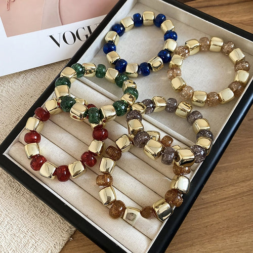 Fashion OL Acrylic Beaded Geometric Stretch Bangle With Round Beads Light Luxury Style