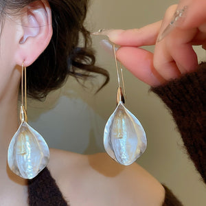 Korean Style Painted Alloy Wrinkled Petal Flower Pendant Drop Earrings For Women