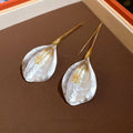 Korean Style Painted Alloy Wrinkled Petal Flower Pendant Drop Earrings For Women view 4