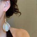 Korean Style Painted Alloy Wrinkled Petal Flower Pendant Drop Earrings For Women view 3
