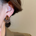 Tiger Eye Stone Teardrop Stud Earrings With Silver Posts Flocked Leopard Print Retro Maillard Style view 3