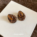 Tiger Eye Stone Teardrop Stud Earrings With Silver Posts Flocked Leopard Print Retro Maillard Style view 4