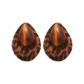Tiger Eye Stone Teardrop Stud Earrings With Silver Posts Flocked Leopard Print Retro Maillard Style view 5