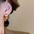 18K Gold Plated Silver Needle Zircon Enamel Flower Faux Pearl Stud Earrings Maillard Style view 4