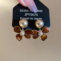 18K Gold Plated Silver Needle Zircon Enamel Flower Faux Pearl Stud Earrings Maillard Style view 1