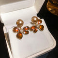 18K Gold Plated Silver Needle Zircon Enamel Flower Faux Pearl Stud Earrings Maillard Style view 3
